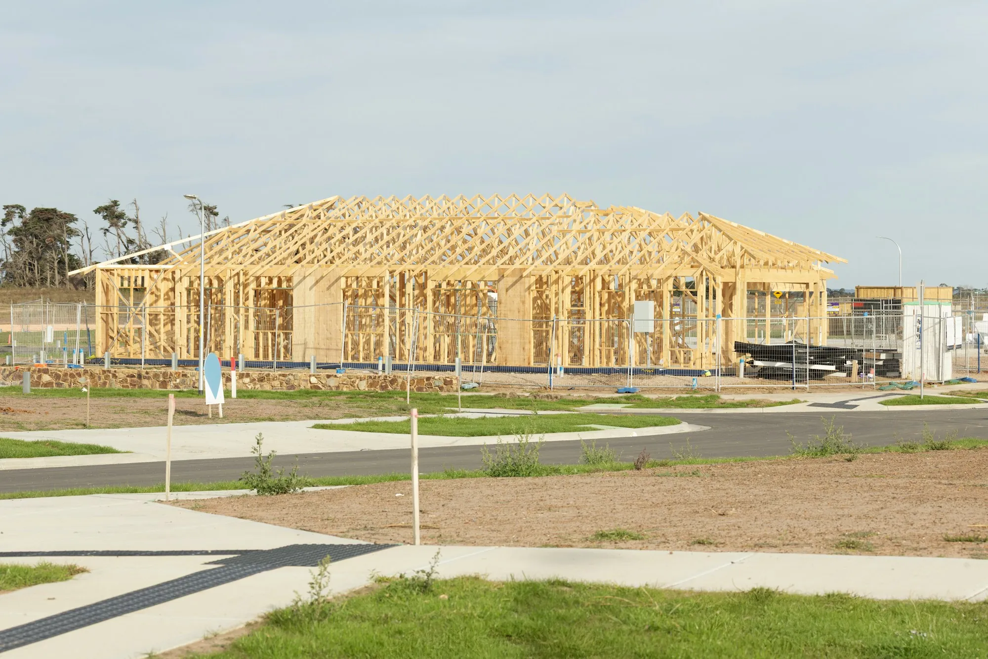 Wood roof framing on a new single-story home